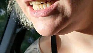 I stroke my cock hard cumming all over her in the car