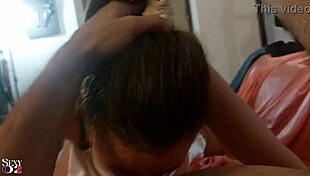 French milf in satin lingerie deepthroats cock balls licks rimjobs dirty talk pov closeup