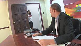 tanned secretary daddy's rough deepthroat leads to sloppy oral cum on huge tits pounding