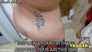 Submissive slut gags on monster cock deepthroat before piss on giant ass