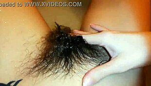 hairy pussy lips tease underwater in steamy pool bath closeup