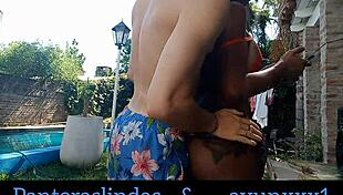 Big Ass Ebony and Latina Trans Rub Bodies in Garden