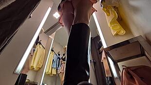 wanna see this hot blonde's wet pussy in see-through try-on?