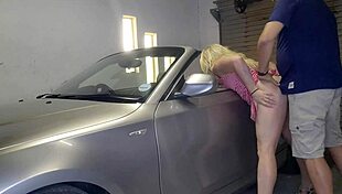 Fucking This Hot Blonde Bent Over Her Convertible Ends in a Steamy Creampie