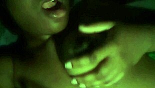 Late night ebony chubby babe licks her own nipples feeling pure horny bliss while groping fat tits solo