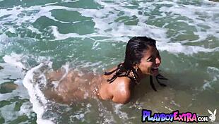 flexy latina carolina reyes strips nude beach pose natural tits petite
