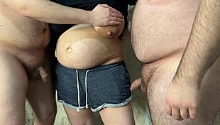 cheating milf bares back for threesome creampie with two fat homeless guys in abandoned house