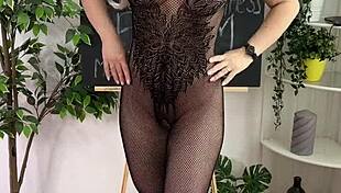 curvy teacher in glasses and heels teases bdsm lingerie look