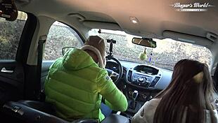 Behind the scenes with Lili Charmelle's car stop for outdoor cowgirl creampie riding