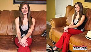 Lovely Petite Brunette Livia Teases Shaved Pussy Then Deepthroats for Facial Cumshot