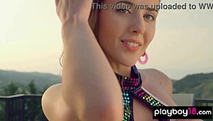 glamorous ukrainian kailena strips nude outdoors basking in sunlit playboy poses