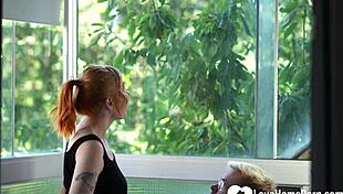 damn this horny redhead cleaning lady in fishnets and stockings couldn't hide how bad she wanted my cock deep inside her riding me cowgirl style