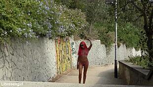 whoops i stripped naked flashing shaved pussy on barcelona streets tall skinny slut