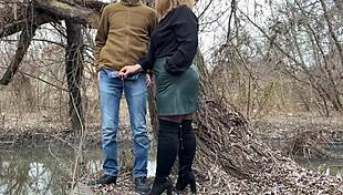 mother-in-law grabs my dick tight while i pee outside in the woods ughh