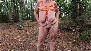 i'm tied up in this chain stitch harness... feeling so curvy and plump outdoors flashing my saggy tits slowly