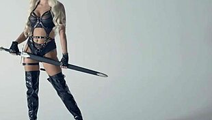 Cute petite blonde teen model Elsa Jean strips lingerie and plays with her sharp big toy seductively.