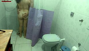 stepmom sneaks looks at stepson bathing behind curtain