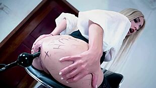 two anal enthusiasts compete on one chair with fisting dildos and huge toys