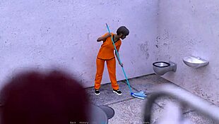 Redhead shaves pussy fingering in prison tease part one