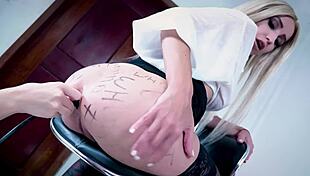 two anal enthusiasts compete on one chair with fisting dildos and huge toys