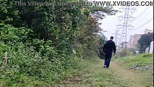 punk redhead slut flashes bare pussy no panties in public park