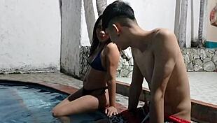 Step-siblings sneak motel fuck outdoors so parents won't catch their taboo ride