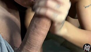 that naughty babe spots his huge cock under the towel and strokes it wild