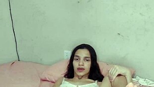 Huge Dildo Stretches Brazilian Bisexual Babe's Natural Tits and Lingerie-Clad Body Close Up