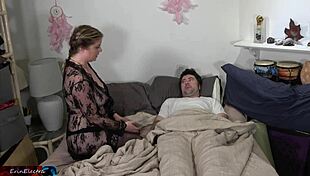 Stepson Fucks Curvy Stepmom's Big Natural Tits and Pussy in Bed While Hubby Away