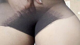 My horny step-sis in see-through pantyhose has no panties, tits begging for touch