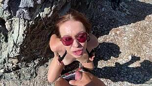 horny teen couple bends over for quick beach doggystyle cum cover 😈🏖️