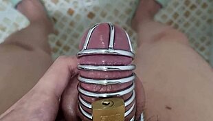 Korslaveman Pees With Chastity Belt On His Cock Solo Homemade