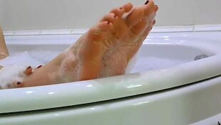 stepmom's huge shaved milf pussy lips spread wide in steamy bathroom shower 👅