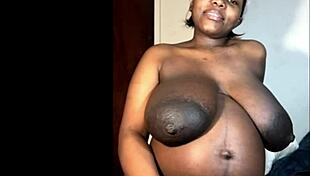 pregnant ebony flashes her massive black boobs at curious strangers