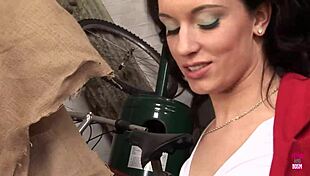 pretty brunette in stockings and heels takes hard outdoor doggystyle fuck