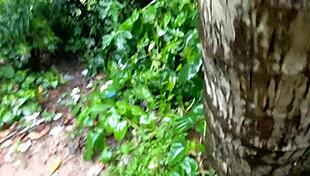 Hey auntie with huge tits fingers asshole and dildo fucks in jungle rain