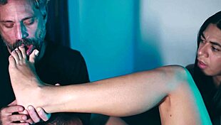 Pretty young feet worship leads to sensual tight pussy licking and steamy fuck