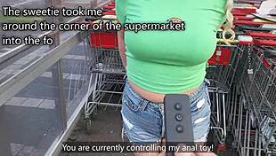omg hot blonde's remote anal plug slips out in supermarket chaos publicly