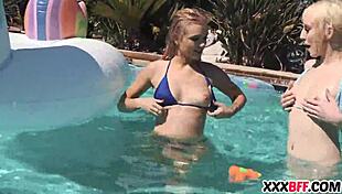 dude best friends pool party turns into hardcore bisexual pussy pounding frenzy!