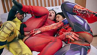 wolverine fucks deadpool and spiderman asses bareback atm then they swallow his cum