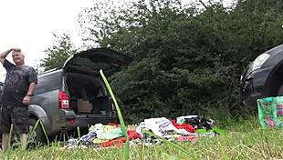 Redhead flashes no panties pussy in short dress miniskirt outdoor try-on