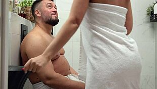 morning blowjob for stepbro! hot cum facial in bathroom!!