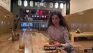 Cumshot Facial at Sushi Bar Turns Her Lunch into Sticky Cumwalk Delight