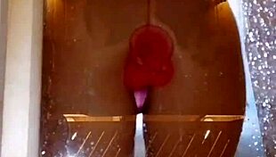 Pretty girl teases appetizing ass in shower with pink toy