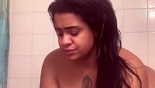 fresh faced slut bares ass and fucks pussy with dildo in steamy shower orgasm