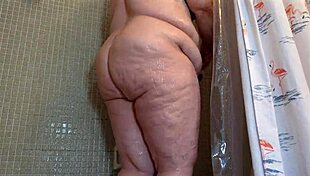 big fat white bbw milf showers huge pussy lips bubble butt flashes tits