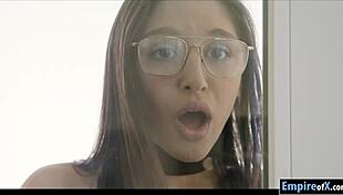 sexy brunette babe fingers hairy pussy then gets fucked hard until squirting orgasm