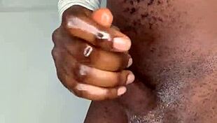 ninja man strokes his monster cock so hard before exploding that huge cum load everywhere