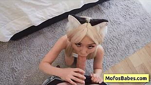 horny asian teen lulu chu sucks scott nails' massive cock on pov camera