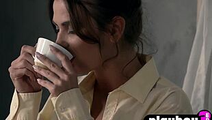 Imagine sipping first morning coffee while this sexy milf model undresses showing her beautiful small tits naked.